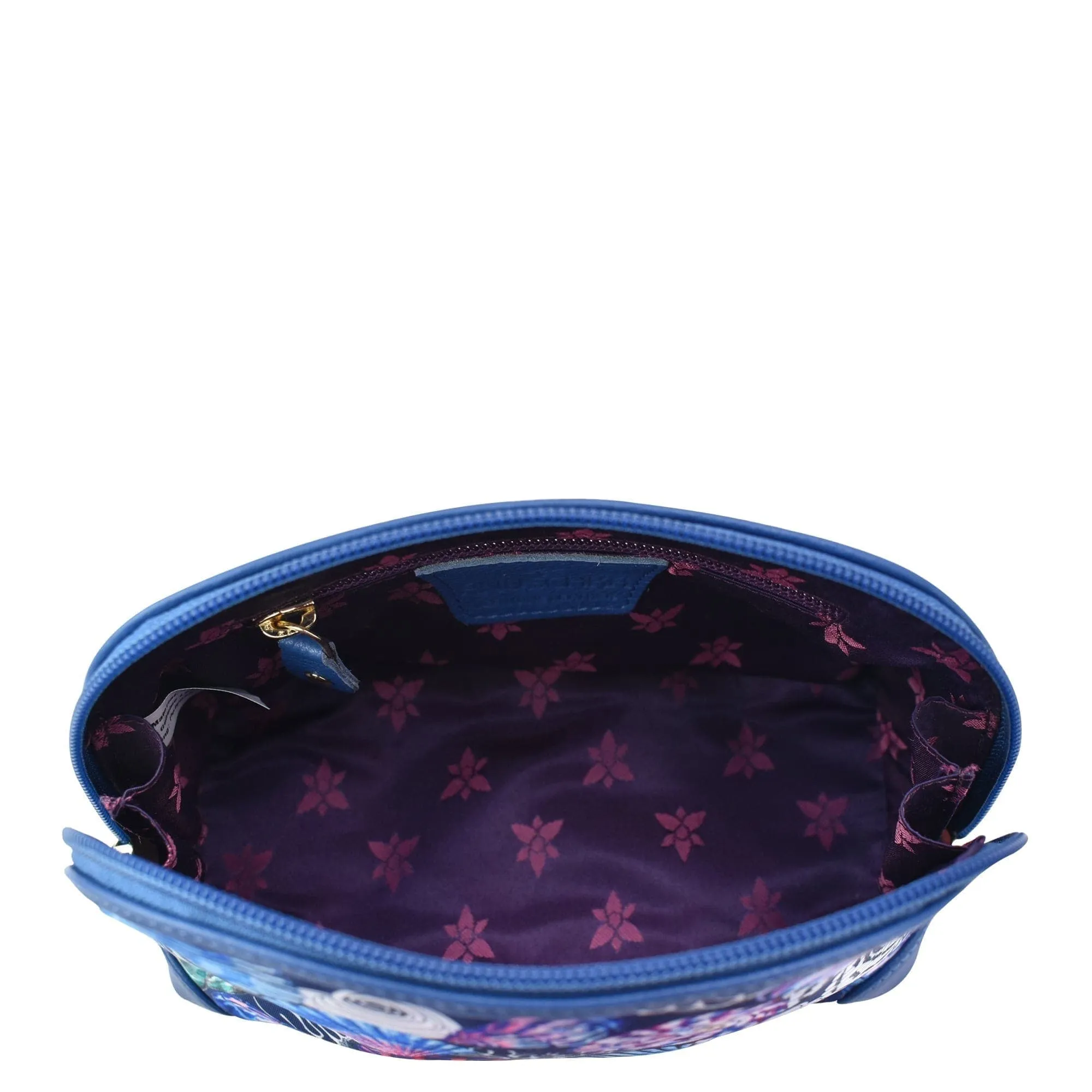 Fabric with Leather Trim Dome Cosmetic Bag - 13002