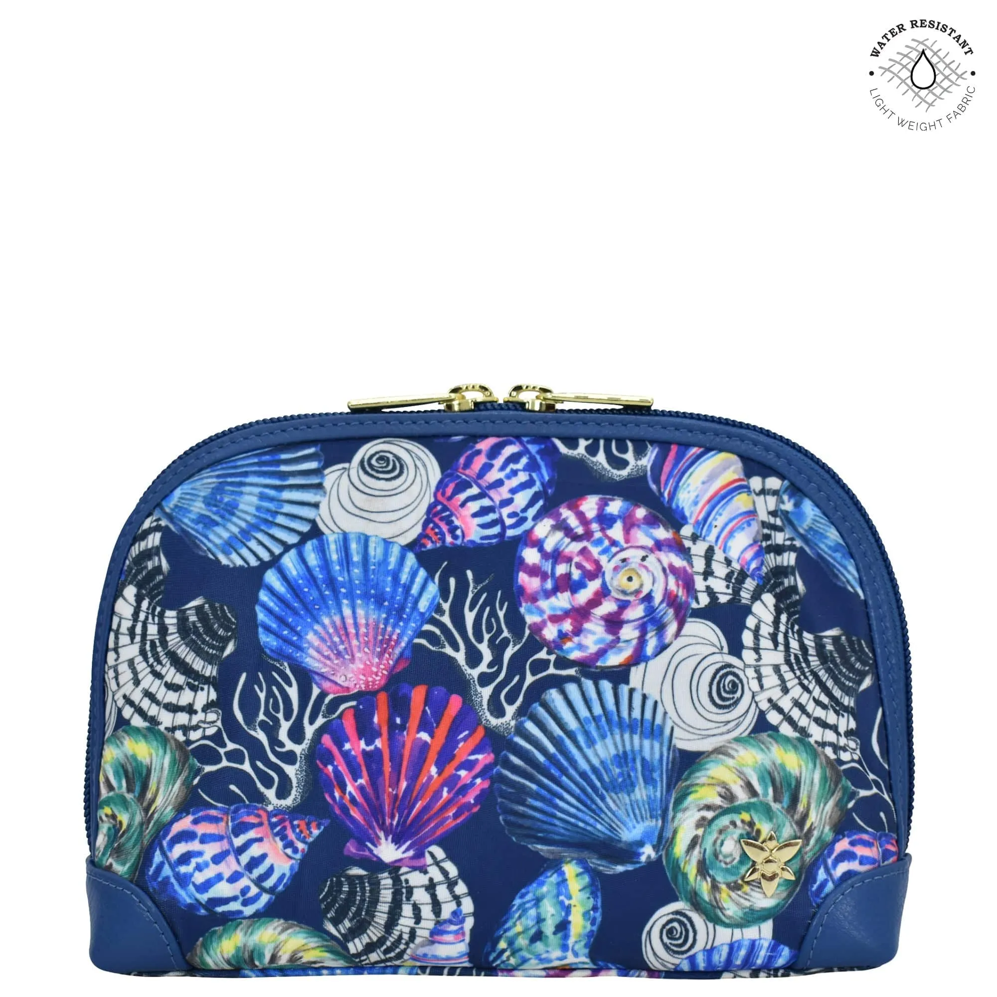 Fabric with Leather Trim Dome Cosmetic Bag - 13002