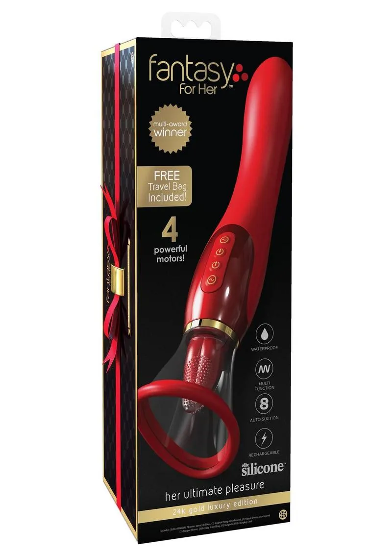 Fantasy For Her Her Ultimate Pleasure 24k Gold Luxury Edition Silicone Vibrating Multi Speed USB Rechargeable Clit Stimulator Waterproof