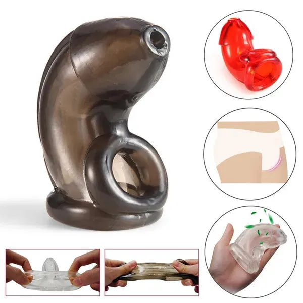 Fetish Cock Cage Chastity | Silicone  Super Stretchy | Smoky Black