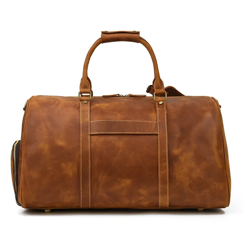 Full Grain Leather Duffle Bag with shoe Compartment Duffle Bag With Trolley Sleeve