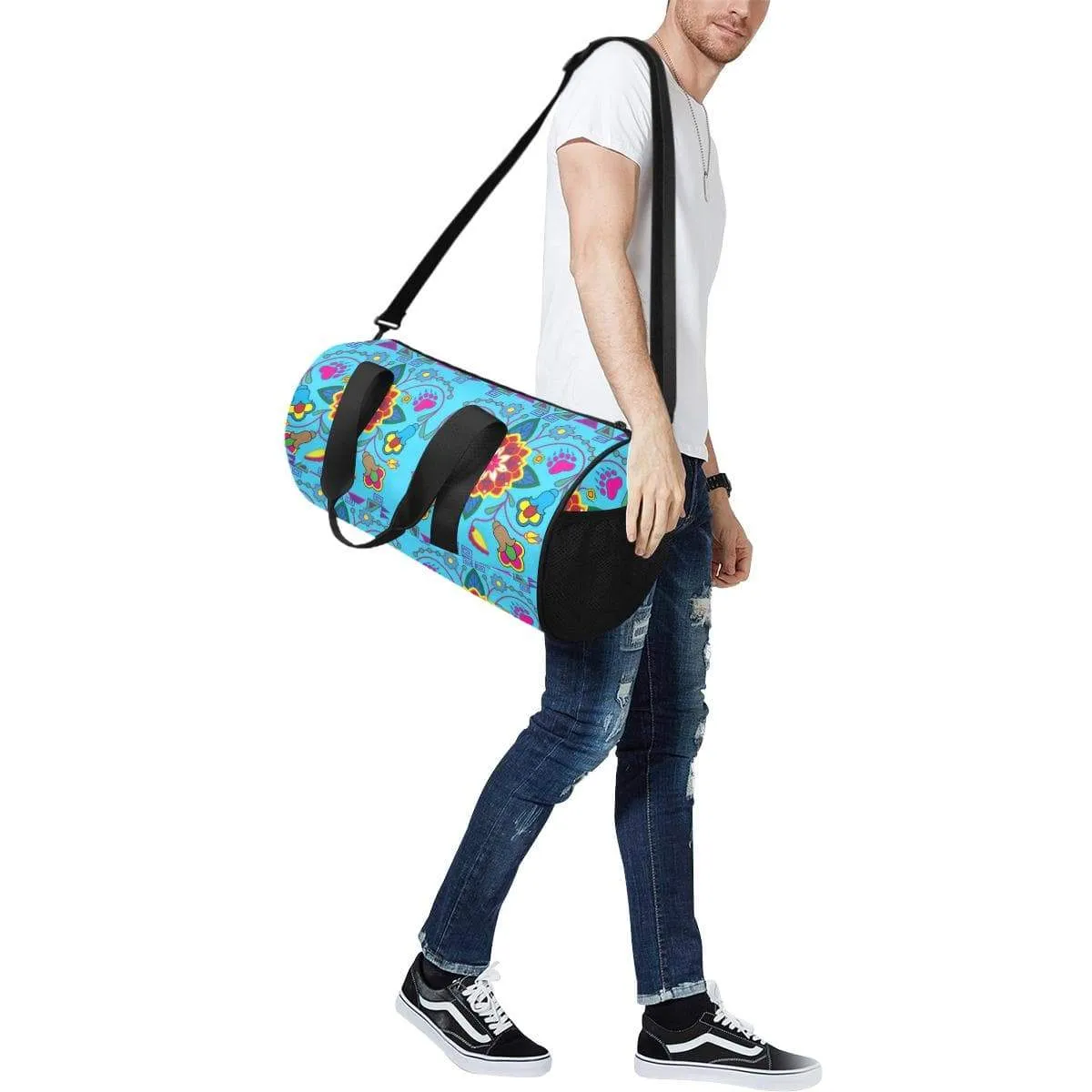 Geometric Floral Winter - Sky Blue Duffle Bag