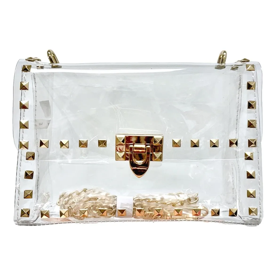 Gold Studded Clear Crossbody Purse