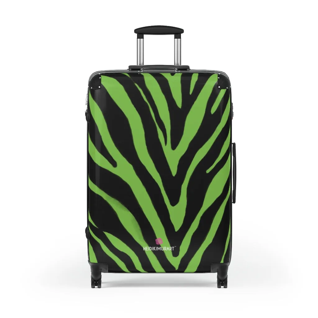 Green Zebra Print Suitcases, Zebra Striped Animal Print Designer Suitcase Luggage (Small, Medium, Large)