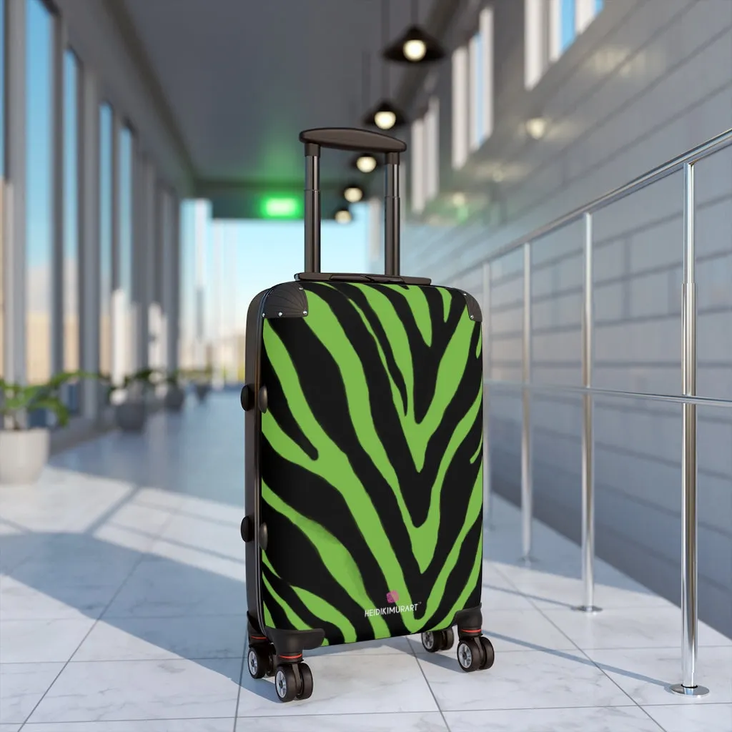 Green Zebra Print Suitcases, Zebra Striped Animal Print Designer Suitcase Luggage (Small, Medium, Large)