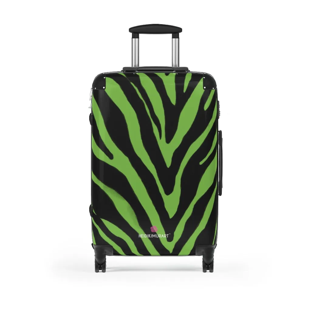 Green Zebra Print Suitcases, Zebra Striped Animal Print Designer Suitcase Luggage (Small, Medium, Large)