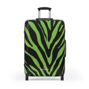 Green Zebra Print Suitcases, Zebra Striped Animal Print Designer Suitcase Luggage (Small, Medium, Large)