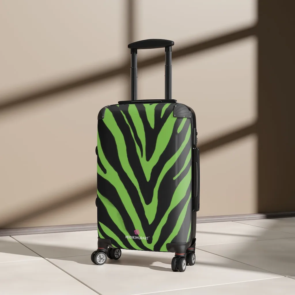 Green Zebra Print Suitcases, Zebra Striped Animal Print Designer Suitcase Luggage (Small, Medium, Large)