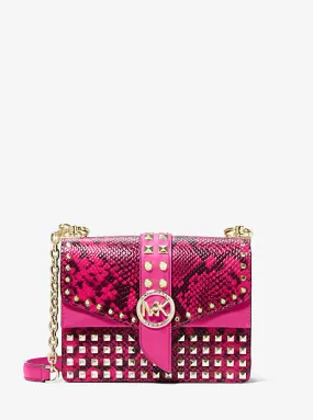 Greenwich Small Studded Snake Embossed Leather Crossbody Bag