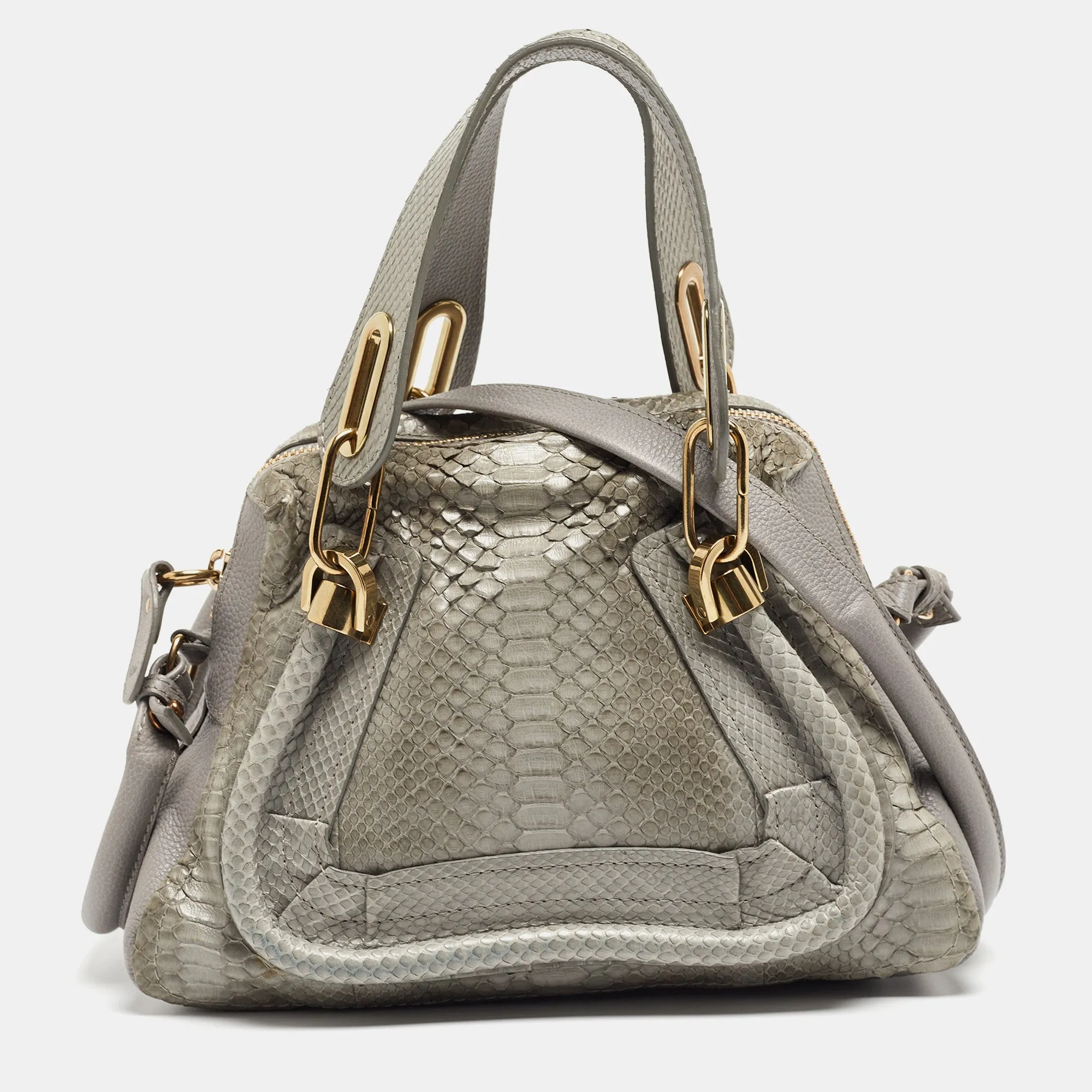 Grey Python and Leather Small Paraty Shoulder Bag