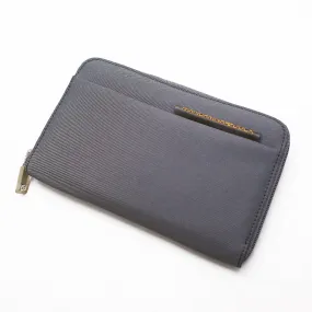 Grey Zip Up Portfolio Wallet With Rubber Tab Logo