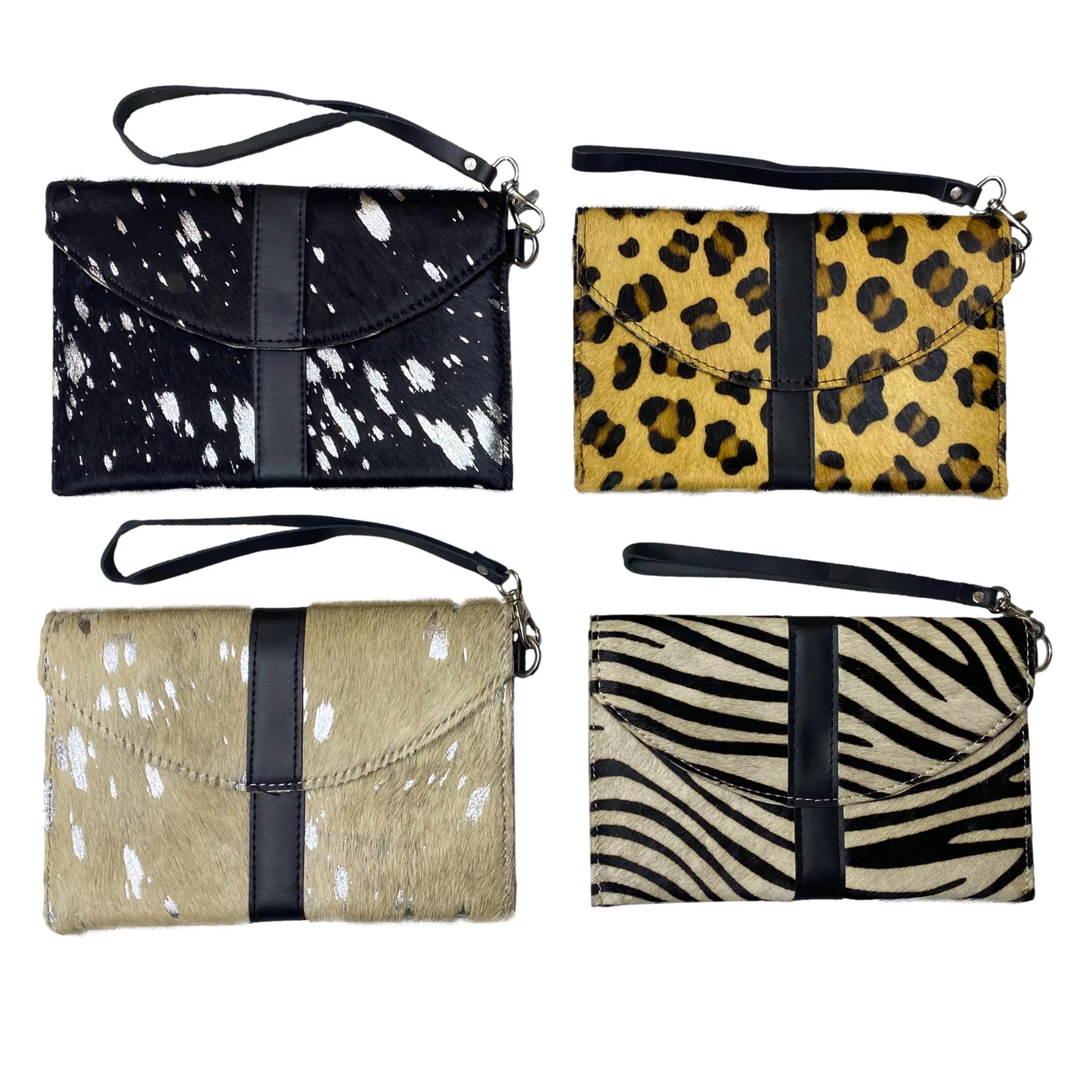 Hair On Hide Flap Over Wristlet - Printed Design Clutch