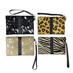 Hair On Hide Flap Over Wristlet - Printed Design Clutch