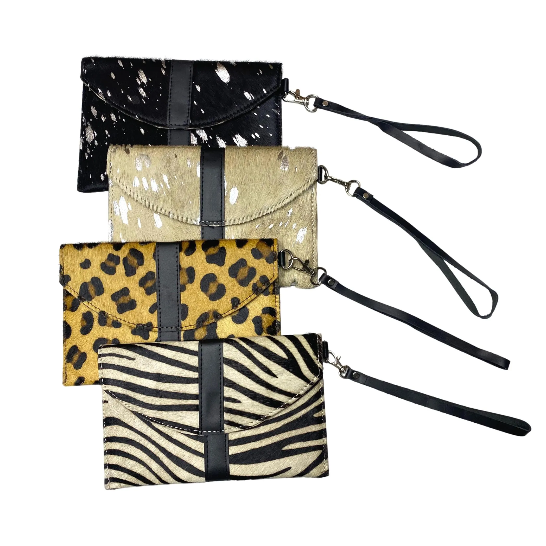 Hair On Hide Flap Over Wristlet - Printed Design Clutch