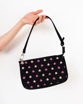 Hibiscus Print Embroidered Mini Bag Black