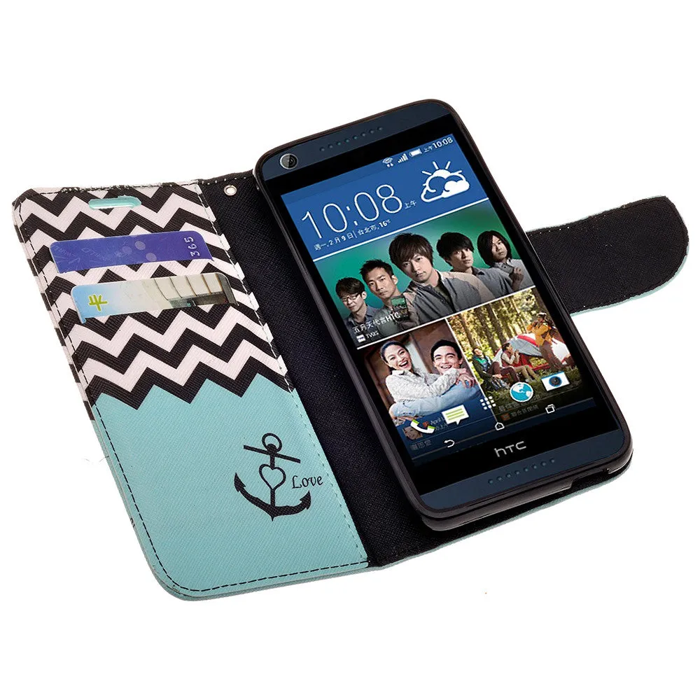 HTC Desire 626 Case, Wallet Case, Wrist Strap [Kickstand] Pu Leather Wallet Case with ID & Credit Card Slots - Teal Anchor