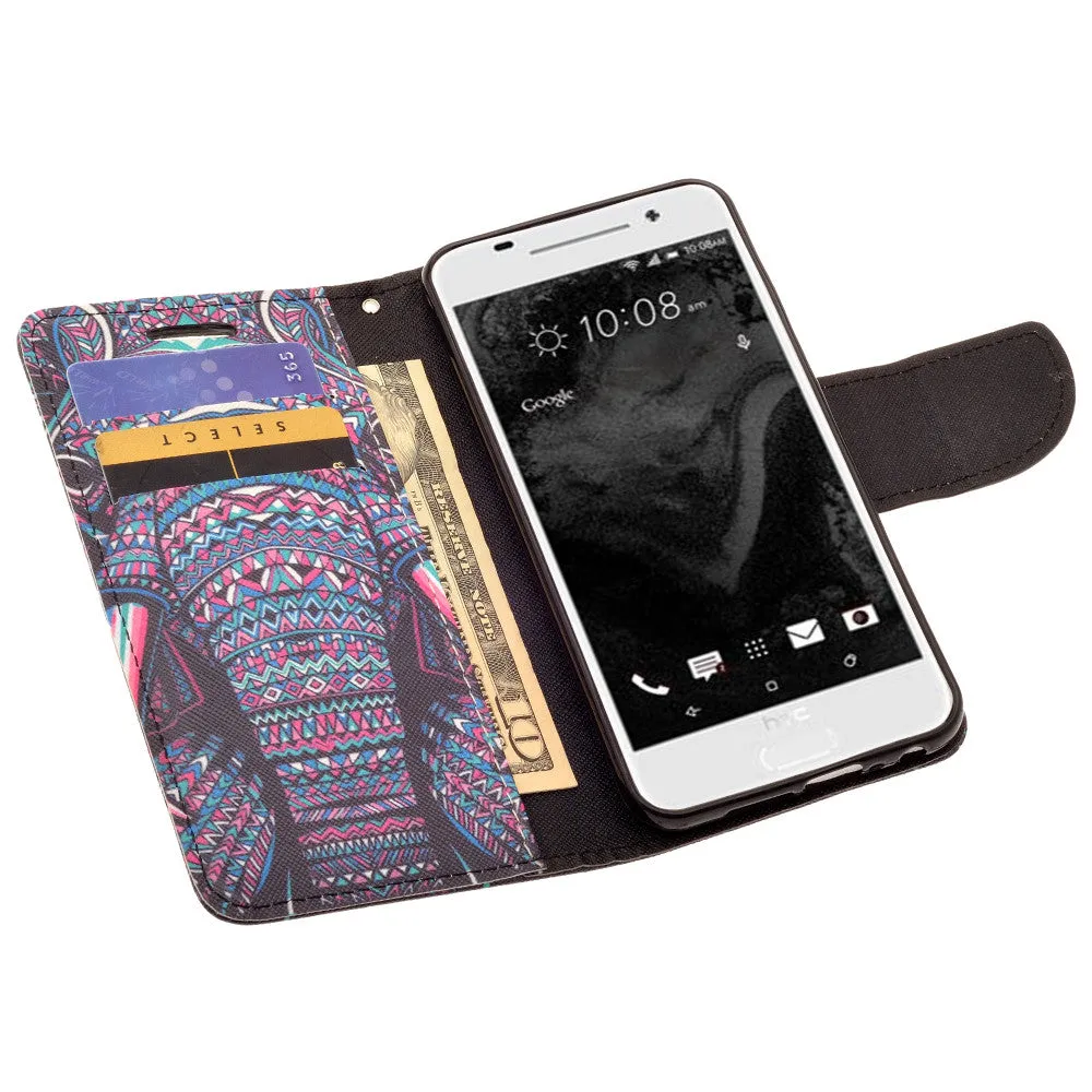 HTC One A9 Case, Wrist Strap Magnetic Fold[Kickstand] Pu Leather Wallet Case with ID & Credit Card Slots for HTC One A9 - Tribal Elephant