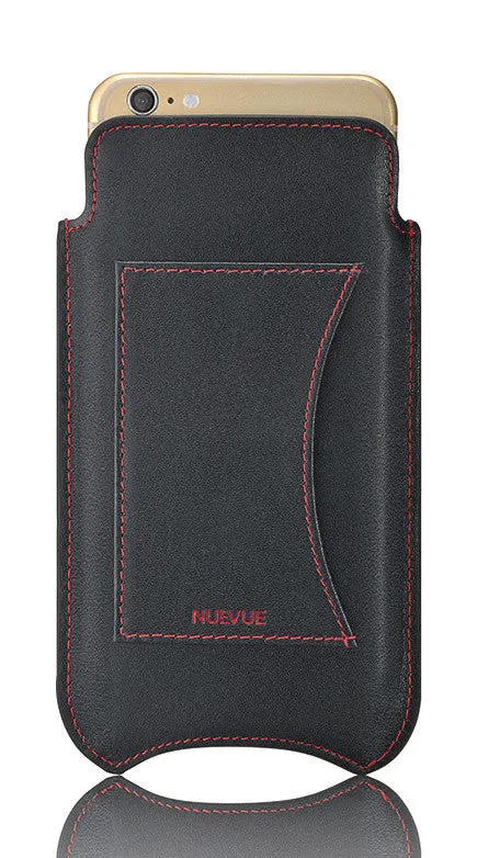 iPhone 6/6s Sleeve Wallet Window Case in Black Leather | Screen Cleaning Sanitizing Lining