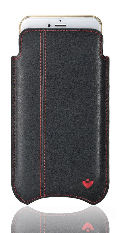 iPhone 6/6s Wallet Sleeve Case in Black Leather | Screen Cleaning Sanitizing Lining