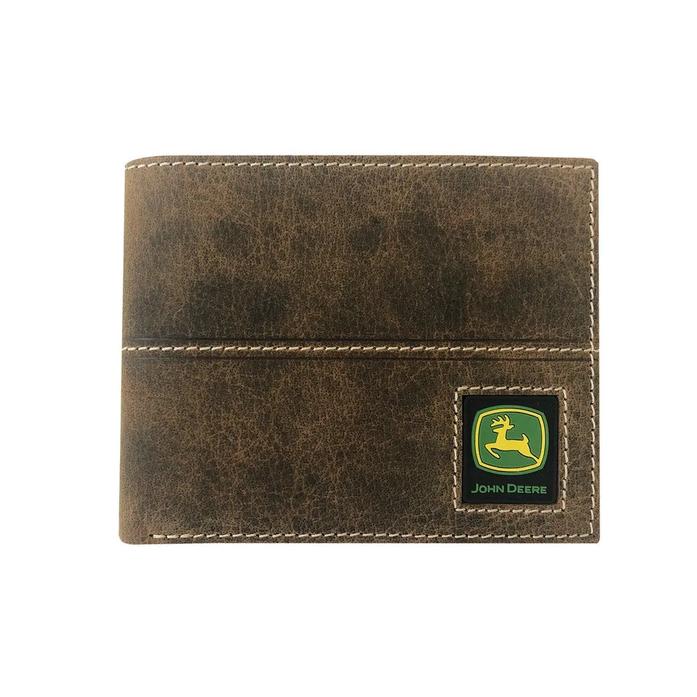 John Deere Brown Distressed Leather Bi-fold Wallet