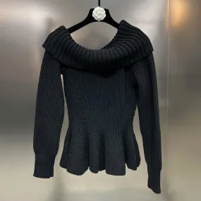 Knitting Minimalist Sweater For Women Skew Collar Long Sleeve Off Shoulder Casual Pullover Female Clothing