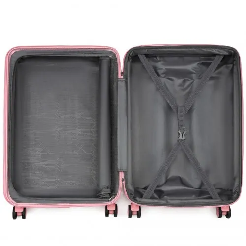 Kono 24 Inch Sleek Striped Pink Check-In Expandable Suitcase - Durable ABS PC Luggage with Four Spinner Wheels & TSA Lock