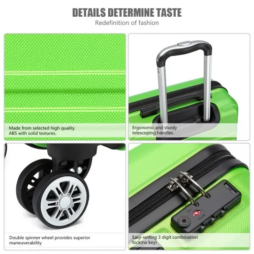 Kono 3 Piece ABS Sculpted Horizontal Design Suitcase Set in Green - Lightweight & Durable Travel Luggage