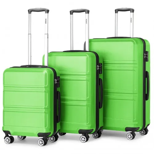 Kono 3 Piece ABS Sculpted Horizontal Design Suitcase Set in Green - Lightweight & Durable Travel Luggage