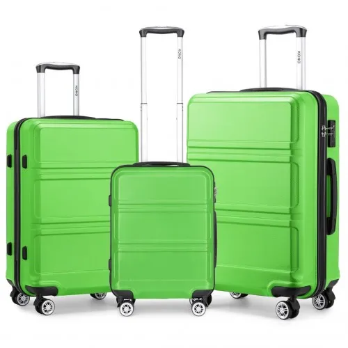 Kono 3 Piece ABS Sculpted Horizontal Design Suitcase Set in Green - Lightweight & Durable Travel Luggage