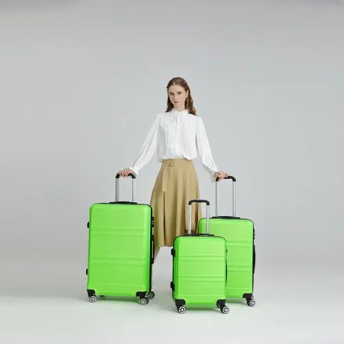 Kono 3 Piece ABS Sculpted Horizontal Design Suitcase Set in Green - Lightweight & Durable Travel Luggage