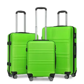 Kono 3 Piece ABS Sculpted Horizontal Design Suitcase Set in Green - Lightweight & Durable Travel Luggage