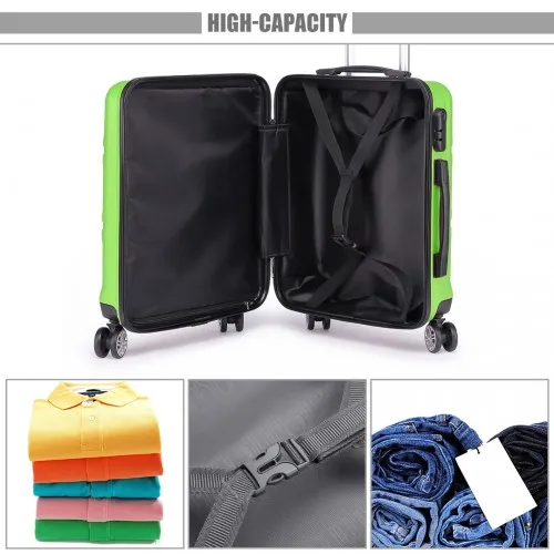 Kono 3 Piece ABS Sculpted Horizontal Design Suitcase Set in Green - Lightweight & Durable Travel Luggage