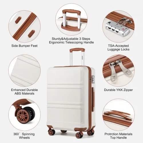 Kono ABS 20'' Suitcase with Weekend Bag & Toiletry Bag - Cream | Stylish & Durable Travel Set