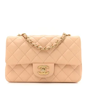 Lambskin Quilted Mini Rectangular Flap Beige