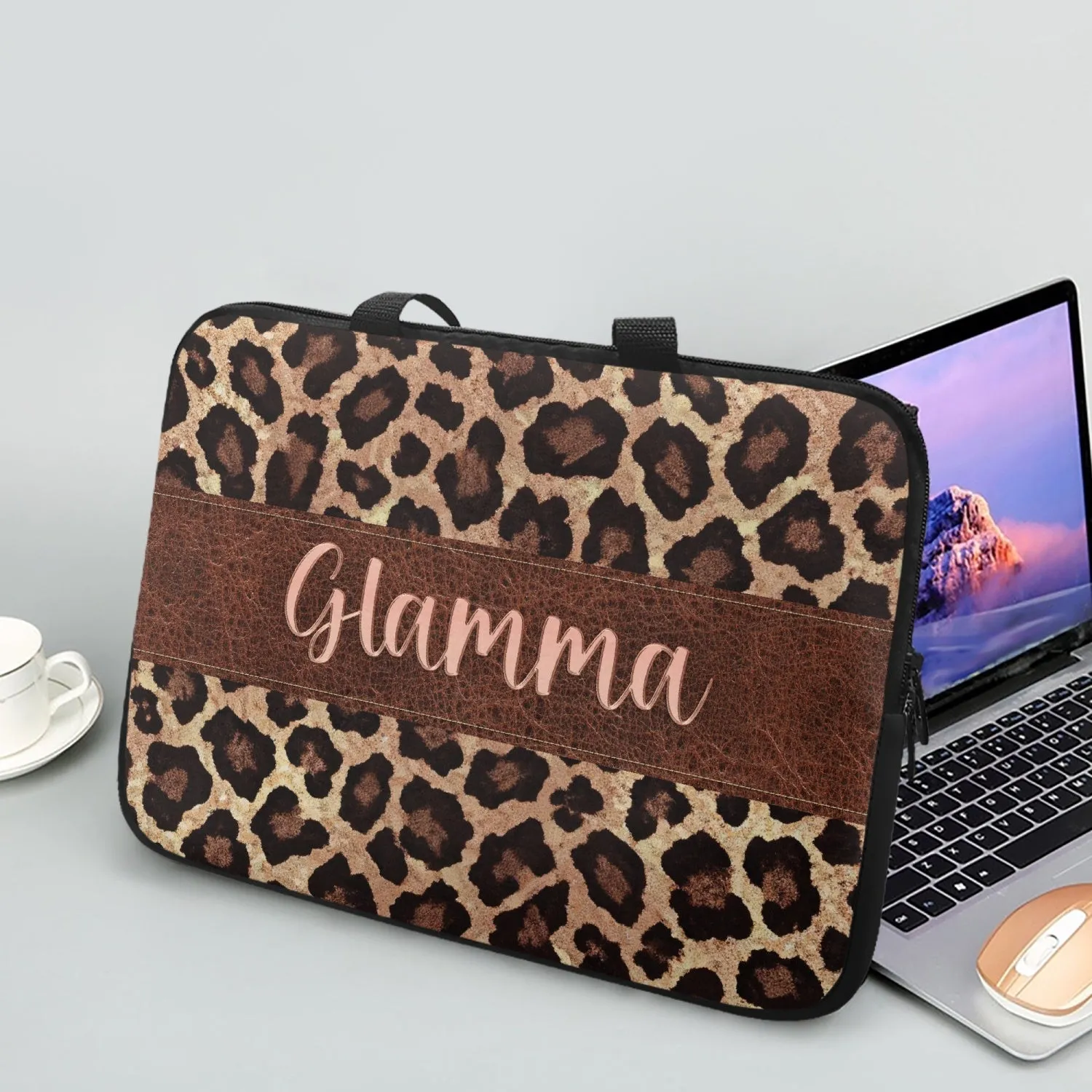 Laptop Sleeve with handles - Leopard Print - Glamma