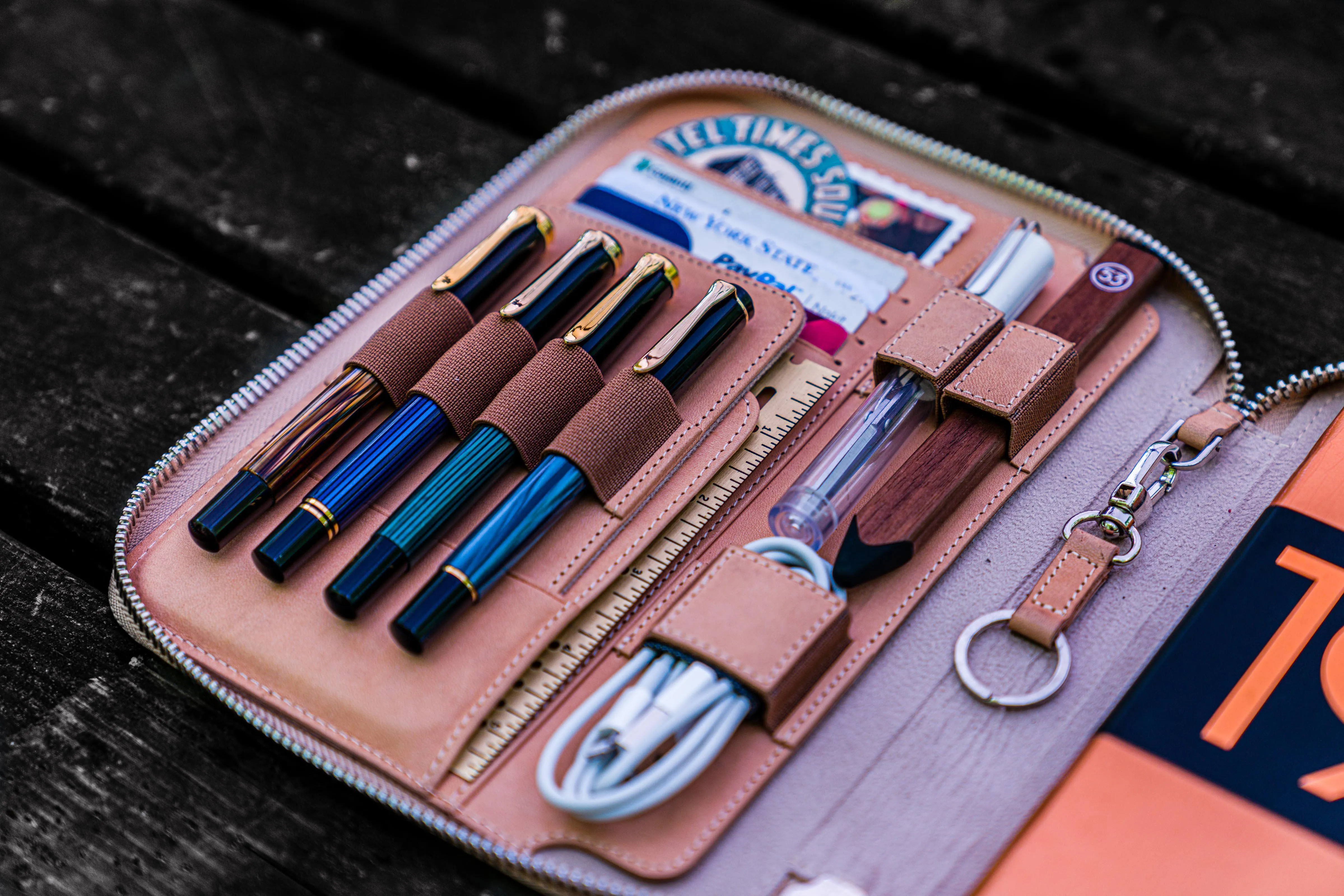 Leather Zippered iPad Mini & Large Moleskine Folio - Undyed Leather