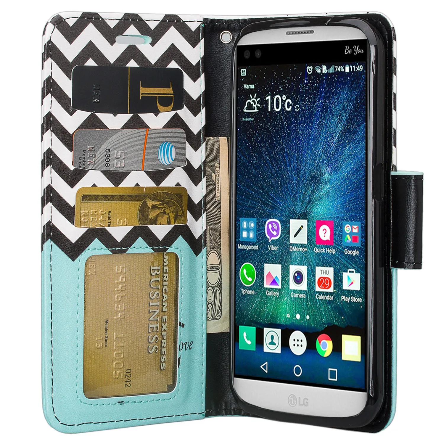 LG V9 Case, LG V9 Wallet Case, Slim Flip Folio [Kickstand] Pu Leather Wallet Case with ID & Card Slots & Pocket   Wrist Strap - Teal Anchor