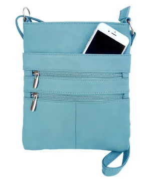 Light Blue Mini Body Purse Multi Pocket Cross Body Handbag Adjustable Shoulder Strap Designed in the U.S.A.