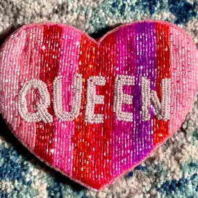 Like a Queen Heart Shaped Beaded Zip Pouch