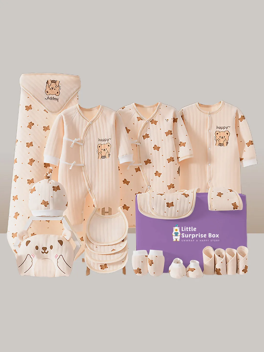 Little Surprise Box 23 Pcs Ted Face Newborn Baby Girl/Boy All Season Wear Gift Hamper Box