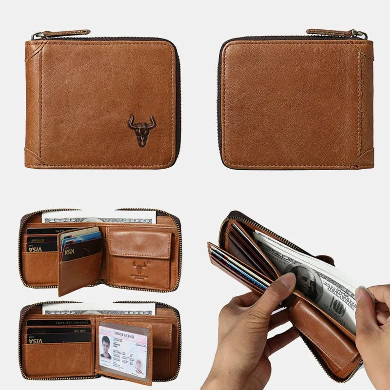 Men Genuine Leather RFID Blocking Anti-theft Retro Multi-functional Card Holder Wallet