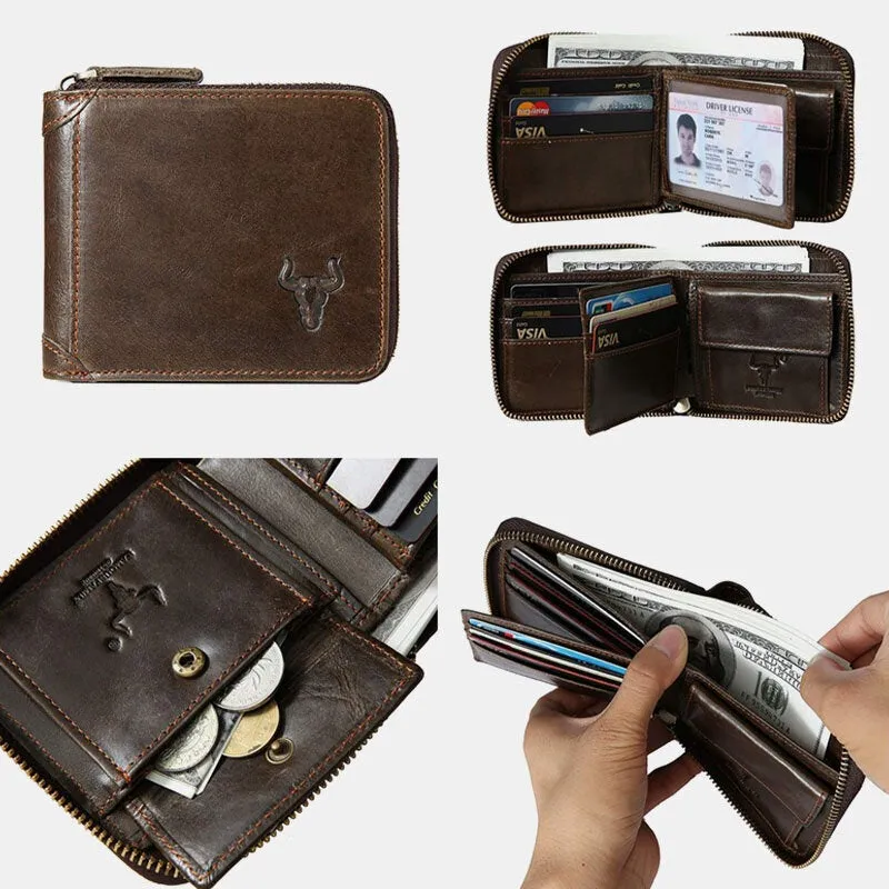 Men Genuine Leather RFID Blocking Anti-theft Retro Multi-functional Card Holder Wallet