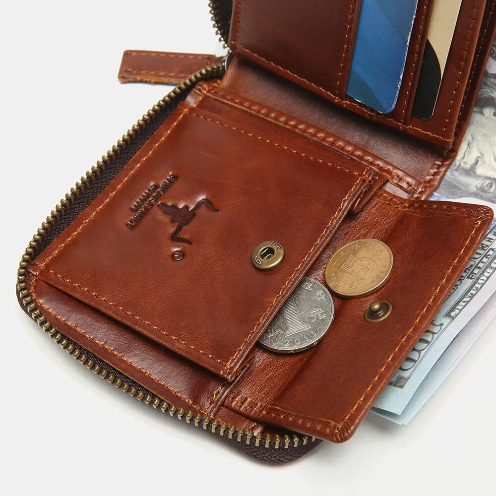 Men Genuine Leather RFID Blocking Anti-theft Retro Multi-functional Card Holder Wallet