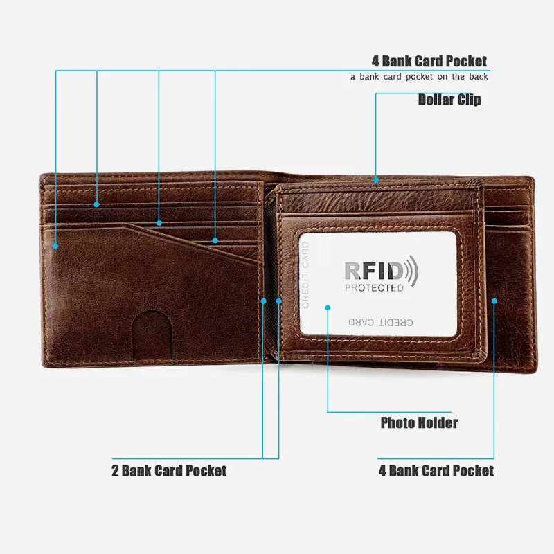 Men's Large Capacity Genuine Leather Airtag Wallet Multi Slot RFID Blocking Card Holder Wallet