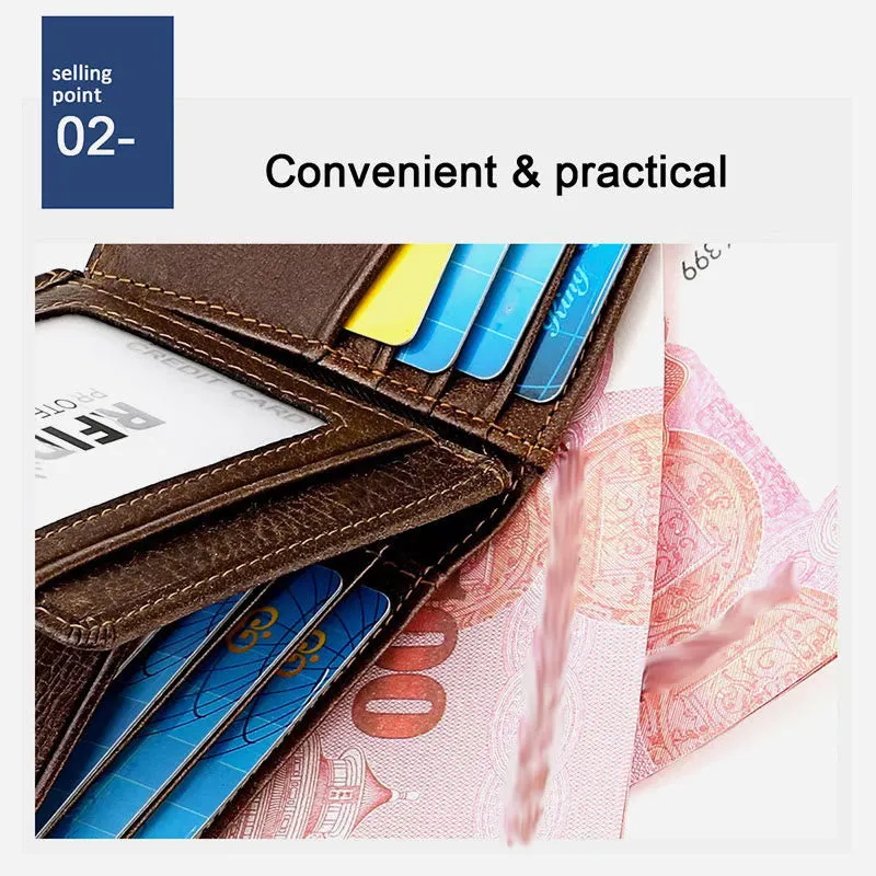 Men's Large Capacity Genuine Leather Airtag Wallet Multi Slot RFID Blocking Card Holder Wallet