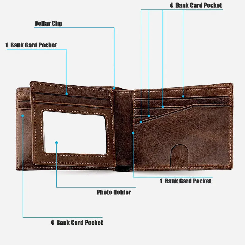 Men's Large Capacity Genuine Leather Airtag Wallet Multi Slot RFID Blocking Card Holder Wallet