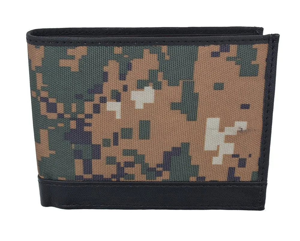 Men's RFID53/ Blocking Premium Leather Camouflage Bifold Wallet With Fixed Flip Up ID Window Camo Military Design