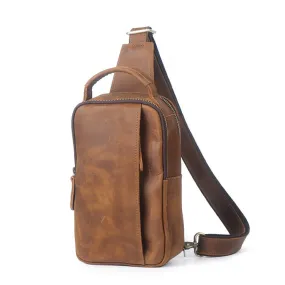 Mens Sling Bag Full Grain Leather Crossbody Bag Handmade Fanny Pack