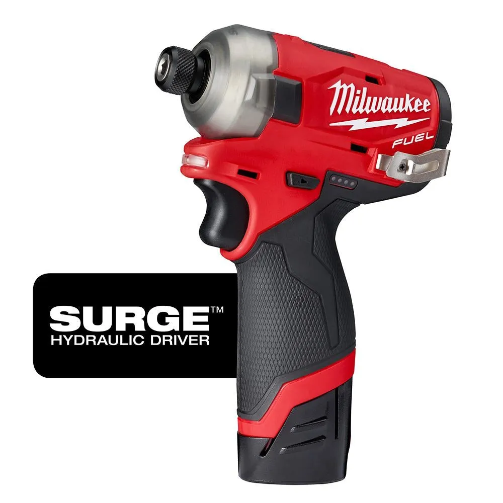 MILWAUKEE 2551-22 M12 FUEL 12V SURGE LITHIUM-ION BRUSHLESS CORDLESS 1/4" HEX HYDRAULIC IMPACT DRIVER KIT 2.0 AH