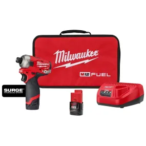 MILWAUKEE 2551-22 M12 FUEL 12V SURGE LITHIUM-ION BRUSHLESS CORDLESS 1/4" HEX HYDRAULIC IMPACT DRIVER KIT 2.0 AH